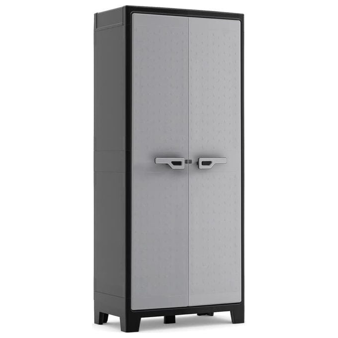 Keter 9760000 Titan Armadio Alto 2 Ante 4 Ripiani Regolabili 30 Kg Lucchettabile IPX3 80x44x182 cm colore Grigio Nero