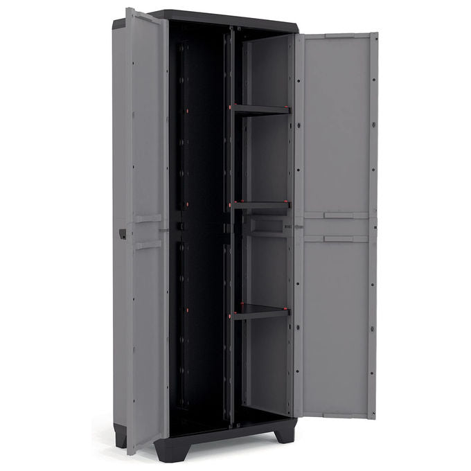 Keter 9760000 Titan Armadio Alto 2 Ante 4 Ripiani Regolabili 30 Kg Lucchettabile IPX3 80x44x182 cm colore Grigio Nero