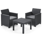 Keter Emma Set da Balcone Rattan Grafite Tavolino e Due Sedie con Cuscini
