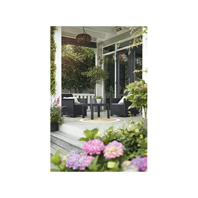 Keter Emma Set da Balcone Rattan Grafite Tavolino e Due Sedie con Cuscini