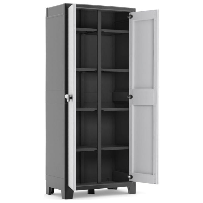 Keter 9761000 Titan Multispace Armadio Portascope da Esterno 8 Ripiani Regolabili 15 Kg IPX3 80x44x182 cm colore Grigio Nero