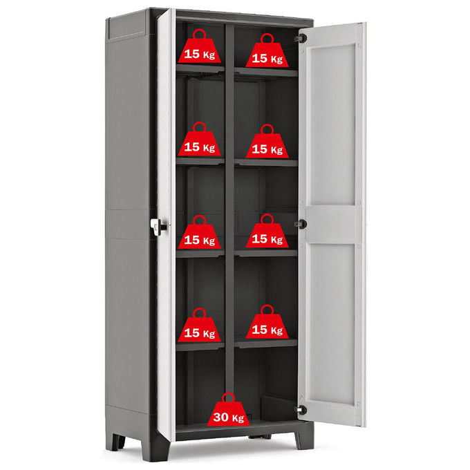 Keter 9761000 Titan Multispace Armadio Portascope da Esterno 8 Ripiani Regolabili 15 Kg IPX3 80x44x182 cm colore Grigio Nero