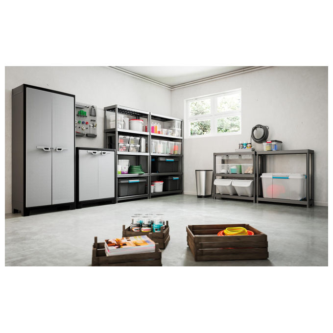 Keter 9761000 Titan Multispace Armadio Portascope da Esterno 8 Ripiani Regolabili 15 Kg IPX3 80x44x182 cm colore Grigio Nero