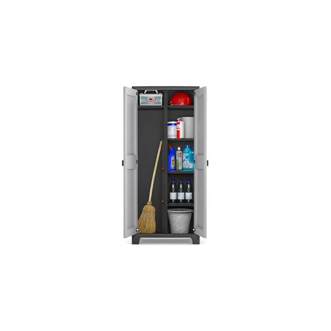 Keter 9761000 Titan Multispace Armadio Portascope da Esterno 8 Ripiani Regolabili 15 Kg IPX3 80x44x182 cm colore Grigio Nero