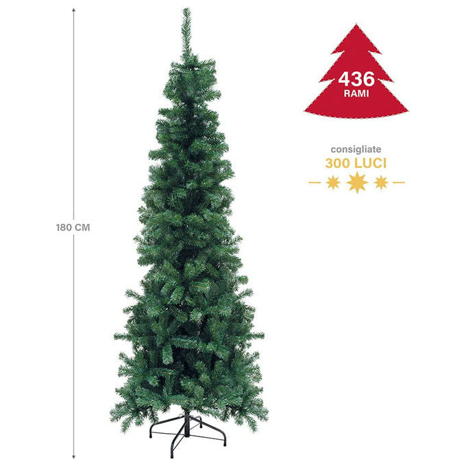 Galileo 2196812 Sestriere Albero di Natale Slim 436 rami 180 cm base metallo PVC colore Verde