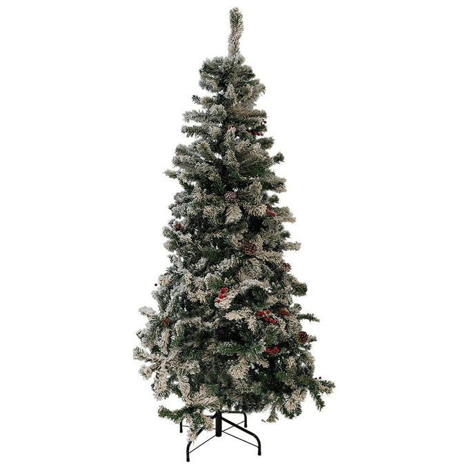 Albero di Natale Galileo Casa Sestriere 210 cm Verde Innevato con Pigne e Bacche