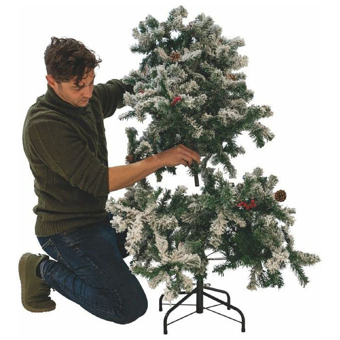 Albero di Natale Galileo Casa Sestriere 210 cm Verde Innevato con Pigne e Bacche