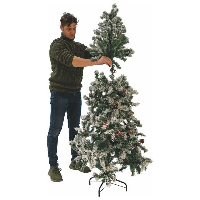 Albero di Natale Galileo Casa Sestriere 210 cm Verde Innevato con Pigne e Bacche