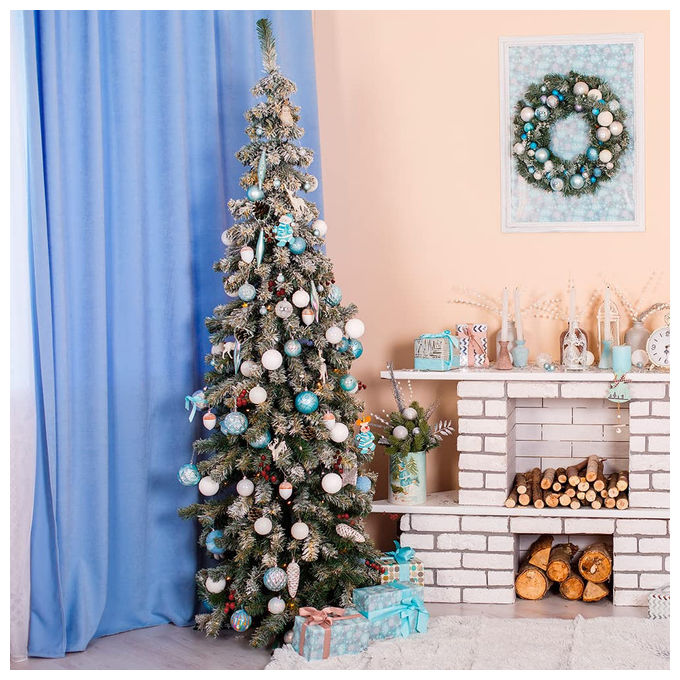 Albero di Natale Galileo Casa Sestriere 210 cm Verde Innevato con Pigne e Bacche