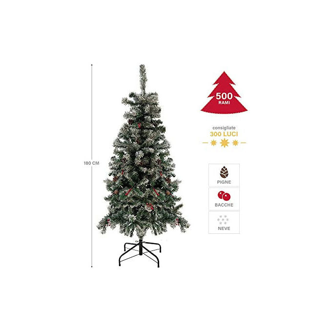 Albero Di Natale Sestriere 180cm 500 Rami con Neve Pigne e Bacche