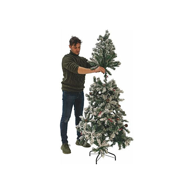 Albero Di Natale Sestriere 180cm 500 Rami con Neve Pigne e Bacche
