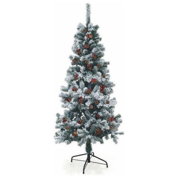 Albero Di Natale Sestriere 150 cm con Neve, Pigne e Bacche - 350 Rami