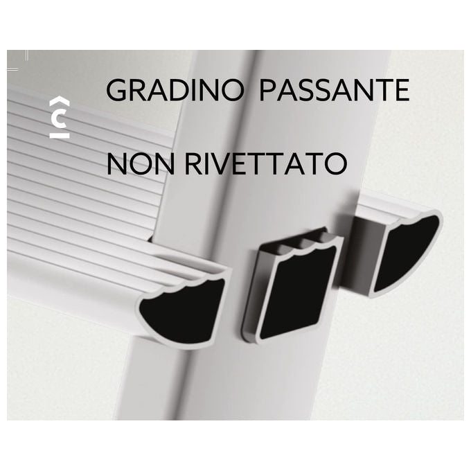Colombo New Scal S108A08P ATTICA Scala Pieghevole 8 Gradini Alluminio 150 Kg Vaschetta Portautensili Piedini Antiscivolo EN131 colore Alluminio