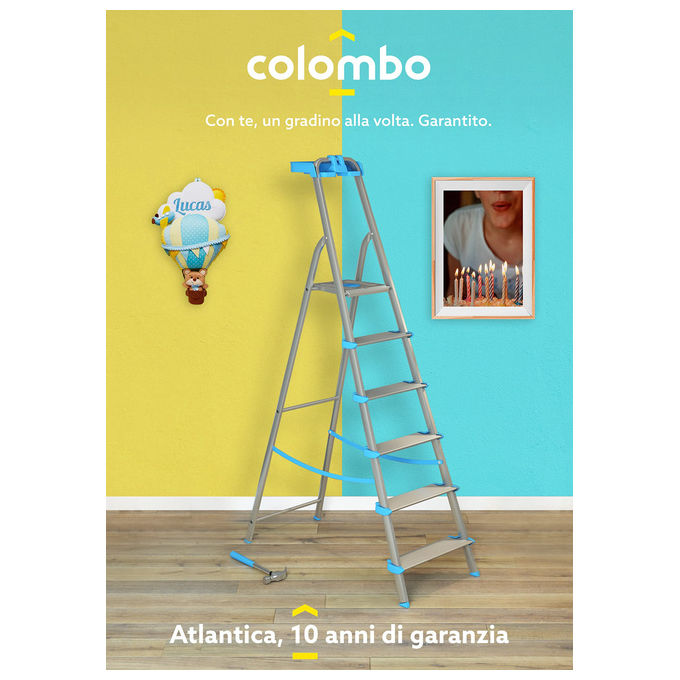 Colombo Scala Atlantica 8 gradini in alluminio con vaschetta portautensili per uso domestico e professionale