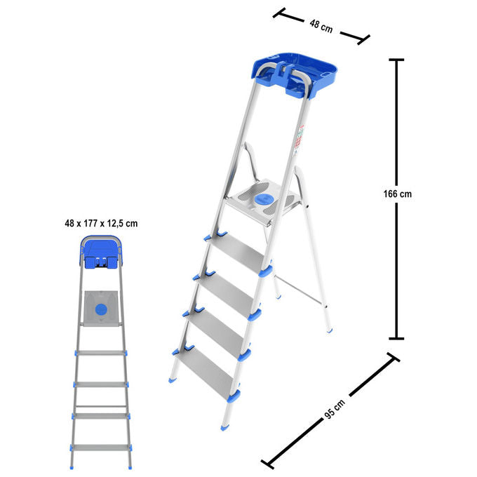 Colombo New Scal S112A05P Atlantica Scala con Gradini 5 Gradini Alluminio Antiscivolo 150 Kg EN131 Made in Italy colore Blu