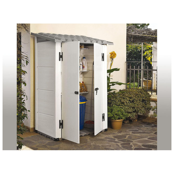 Garofalo V48.05.004 Urban 100 Casetta da Giardino in PVC Porta Doppia Pavimento WPC 122x82x201 cm colore Grigio