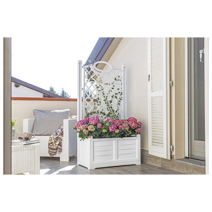 BAMA Fioriera Separe' con Spalliera Bianca 80x42,5x150H per Abbellire e Separare Spazi Esterni in Giardino