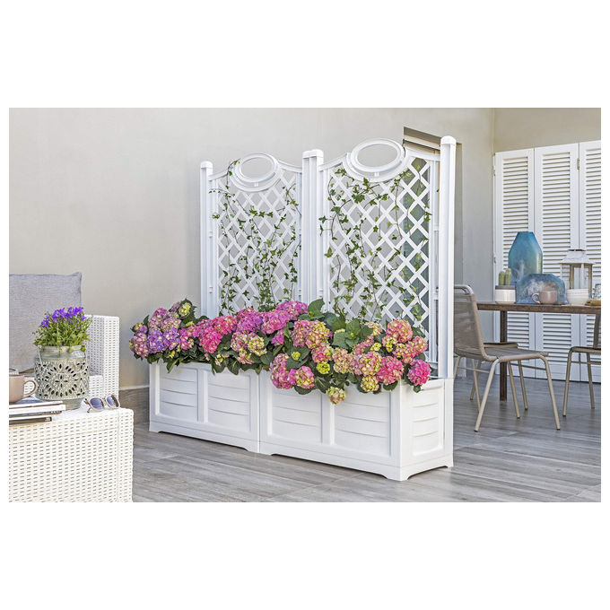 BAMA Fioriera Separe' con Spalliera Bianca 80x42,5x150H per Abbellire e Separare Spazi Esterni in Giardino