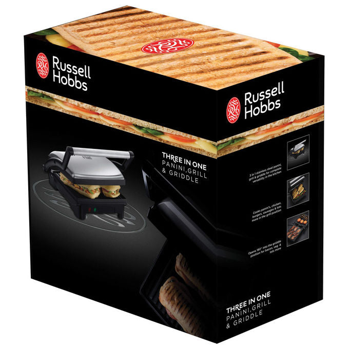 Russell Hobbs 17888-56 Bistecchiera Piastra Elettrica 3 in 1 Panini Grill Barbecue 1800W colore Nero Acciaio Inox