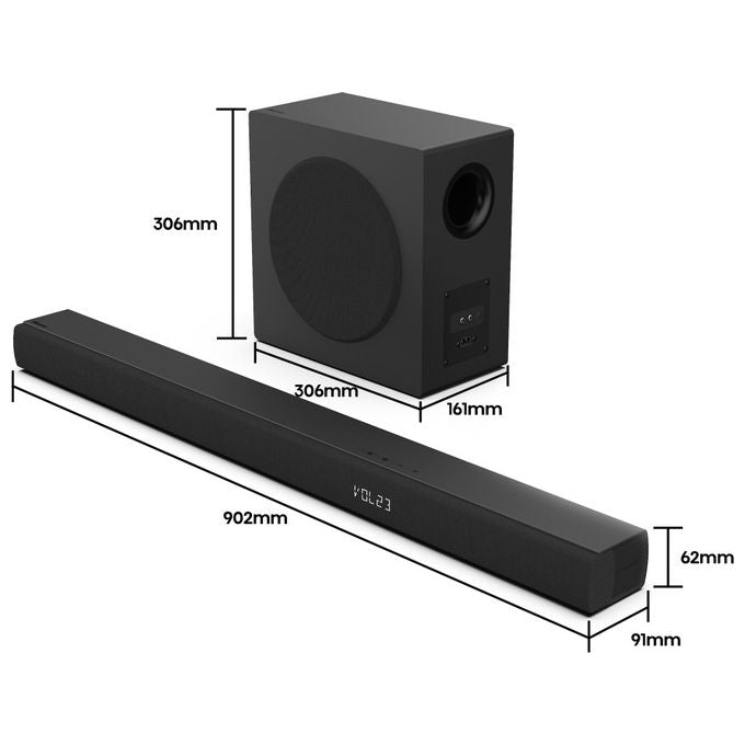 Hisense Soundbar HS3100, 3.1 canali 480W, Nero, Subwoofer wireless, Bluetooth