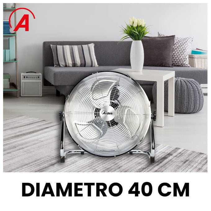 [ComeNuovo] Ardes AR5C40B Ventilatore da Pavimento 40cm 3 Pale Alluminio Cromato 90W 3 Velocita'