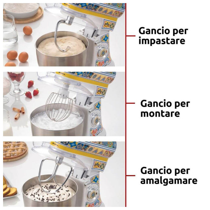 Ariete Impastatrice Positano 1588 Multicolore 7 Velocita' 1200W Ciotola 5,5L Acciaio