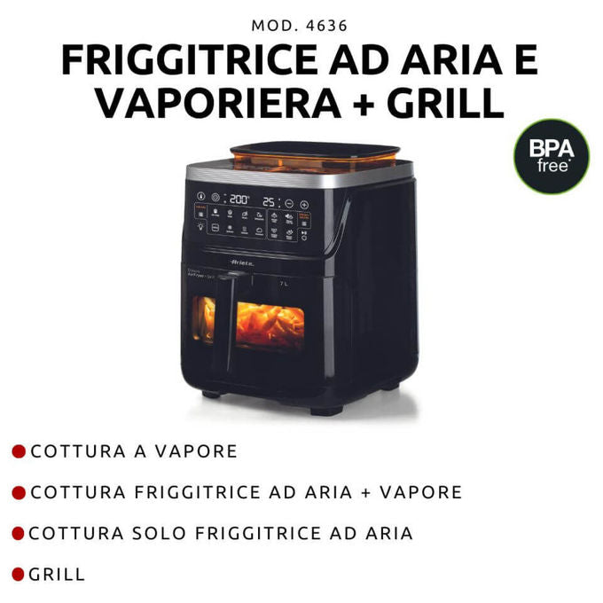 Ariete Friggitrice ad Aria 7L 1700W Vapore Grill Nero Modello 4636