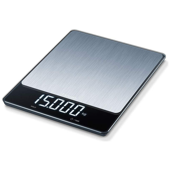 Beurer KS34 Bilancia da cucina digitale 15 Kg display Magic LED funzione tara fermo pesata colore Acciaio Inox