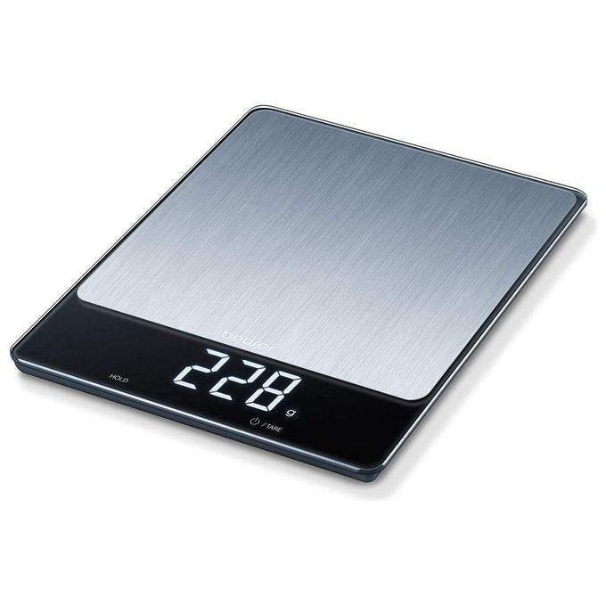 Beurer KS34 Bilancia da cucina digitale 15 Kg display Magic LED funzione tara fermo pesata colore Acciaio Inox