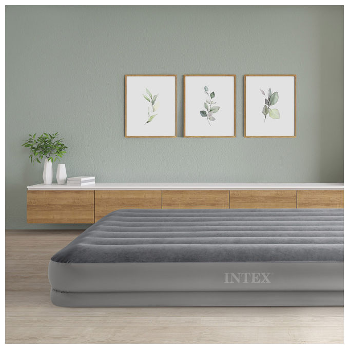 Intex Materasso Gonfiabile Matrimoniale, Grigio, Pompa Integrata, 203x152x30cm