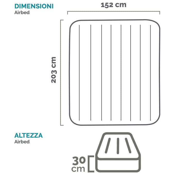 Intex Materasso Gonfiabile Matrimoniale, Grigio, Pompa Integrata, 203x152x30cm