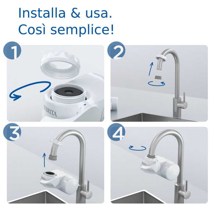 Brita ON TAP V, Filtro Acqua Rubinetto, Bianco, 4 Stadi, 600L, Rimuove Metalli