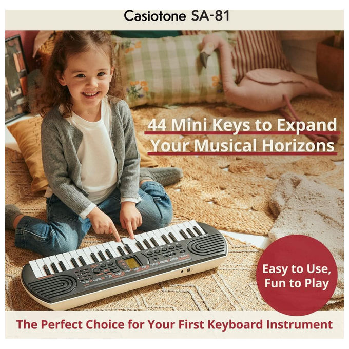 Casio Tastiera SA-81, 44 Mini Tasti, Nero, per Bambini e Principianti, Portatile