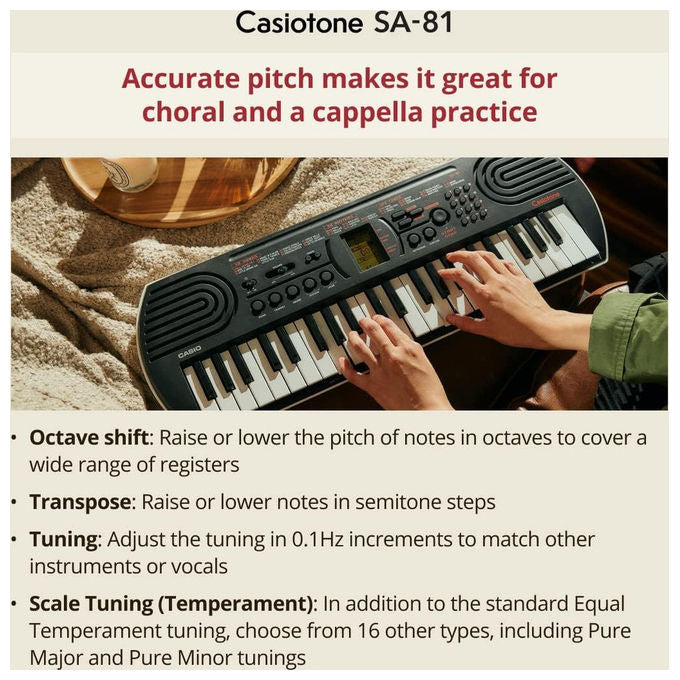 Casio Tastiera SA-81, 44 Mini Tasti, Nero, per Bambini e Principianti, Portatile