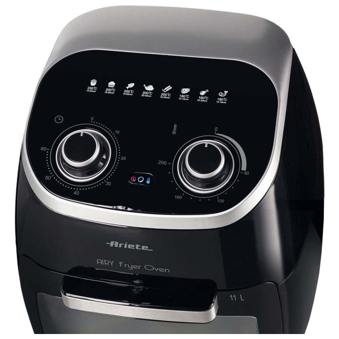 Ariete 4619 Air Fryer Oven - Friggitrice ad Aria e forno elettrico con cestello rotante 11 Lt. Funzione girarrosto ed essicatore 2000W 8 Programmi Nero
