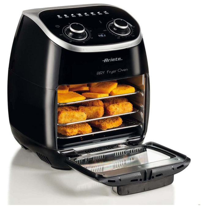 Ariete 4619 Air Fryer Oven - Friggitrice ad Aria e forno elettrico con cestello rotante 11 Lt. Funzione girarrosto ed essicatore 2000W 8 Programmi Nero