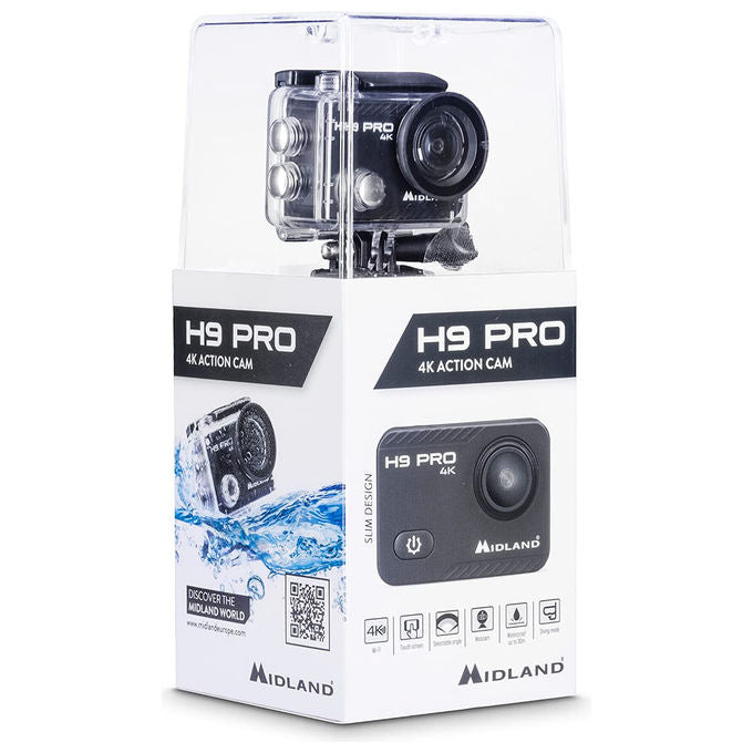 Midland H9 Pro Action Camera 4K Ultra HD, Impermeabile 30m, WiFi, Nero