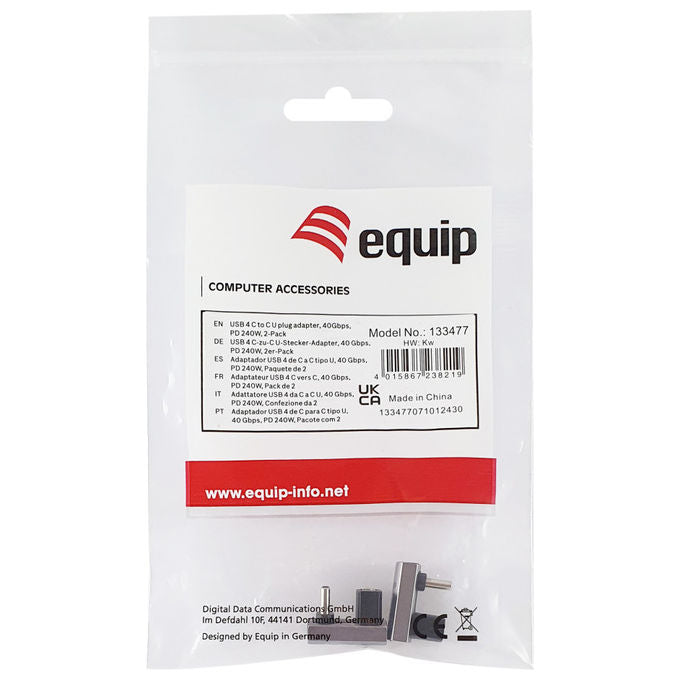 Equip Adattatore USB4 C a C 40Gbps PD240W Set 2 pezzi Nero-Grigio Alluminio