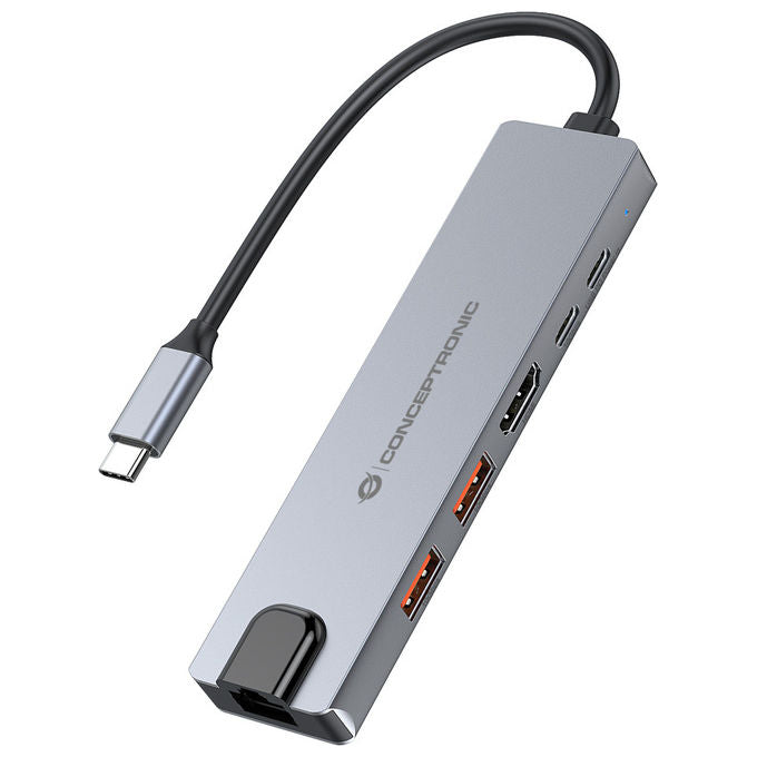 Conceptronic DONN29G Docking Station USB-C 3.2 Gen2 HDMI 4K Ethernet LAN Grigio Alluminio