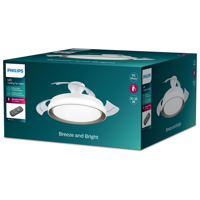Philips Plafoniera LED Bliss con Ventilatore Oro 51cm 4500lm 3 Luci Telecomando