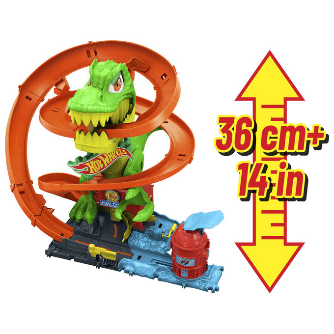 Hot Wheels JBM73 City T-Rex Battaglia Infuocata Playset Pista con Dinosauro e Camion Pompieri Die-Cast 1:64 4+ Anni colore Multicolore