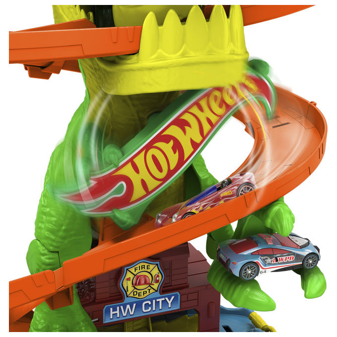 Hot Wheels JBM73 City T-Rex Battaglia Infuocata Playset Pista con Dinosauro e Camion Pompieri Die-Cast 1:64 4+ Anni colore Multicolore