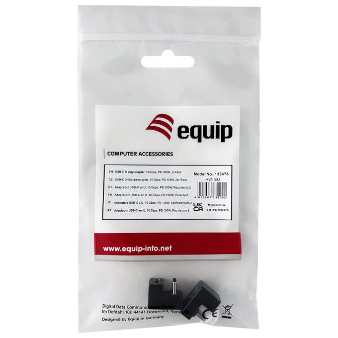 Equip Adattatore USB-C 10Gbps PD 100W Maschio a Femmina Nero 2 pezzi Cavo Dati