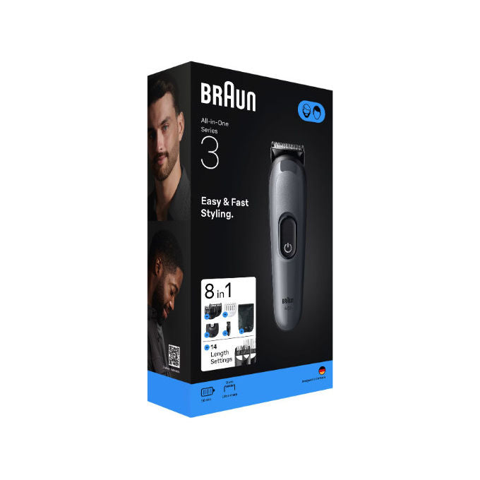 Braun AIO3540 Multigrooming Kit Regolabarba Ricaricabile Nero-Grigio 14 Lunghezze