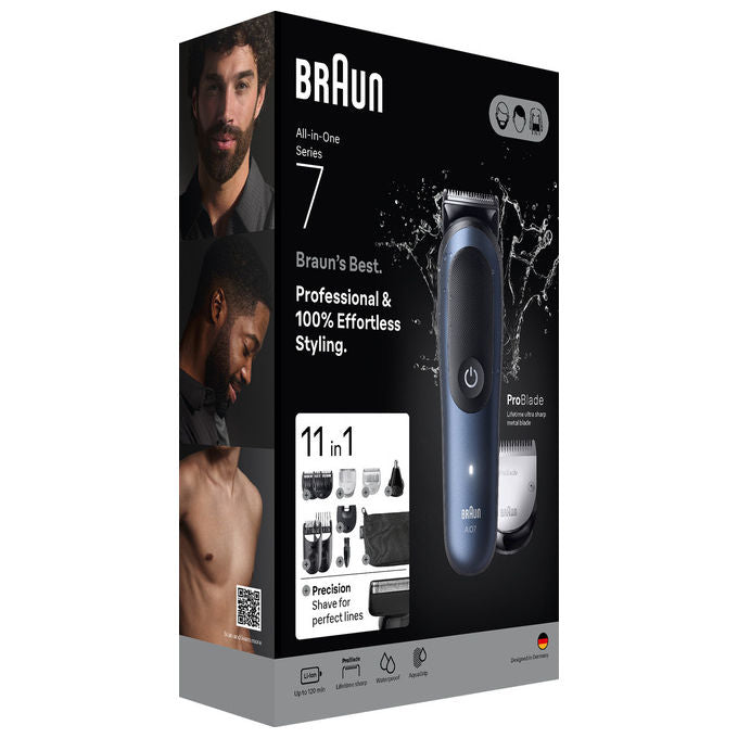 Braun AIO7540 Regolabarba e Tagliacapelli 11in1 Nero-Blu Impermeabile Ioni di Litio