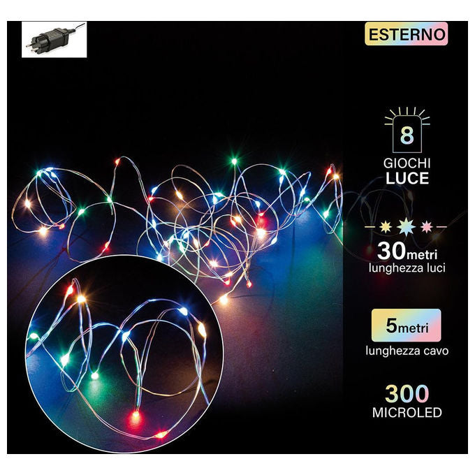Galileo Casa, Filo di Luci Natalizie, 300 Microled Multicolor, 35 m, Per Interno-Esterno