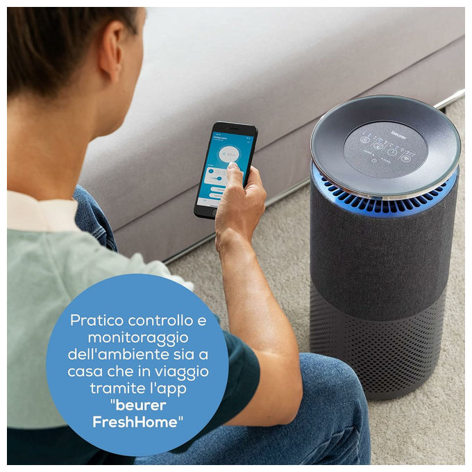 Beurer LR401 Purificatore d'aria per ambienti fino a 69 m² Controllo tramite app filtro HEPA H13 colore Nero