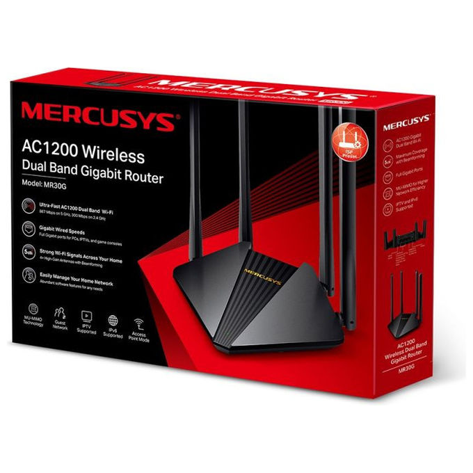 MERCUSYS Router WiFi AC1200 Dual Band 1200Mbps 4 Antenne Gigabit