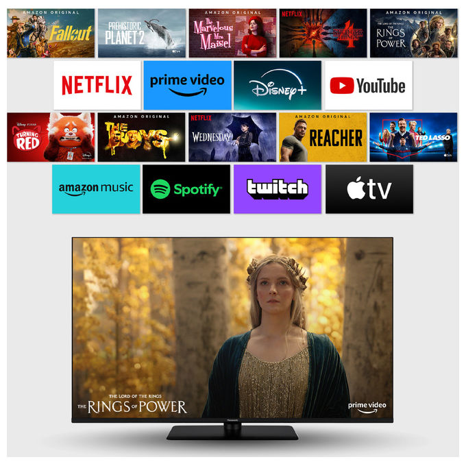Panasonic TV-55W80AEZ Serie W80 55 pollici Smart TV QLED 4K Ultra HD 2024 Fire TV Dolby Vision e Atmos Modalita' Game Plus Controllo Vocale Alexa Airplay Nero