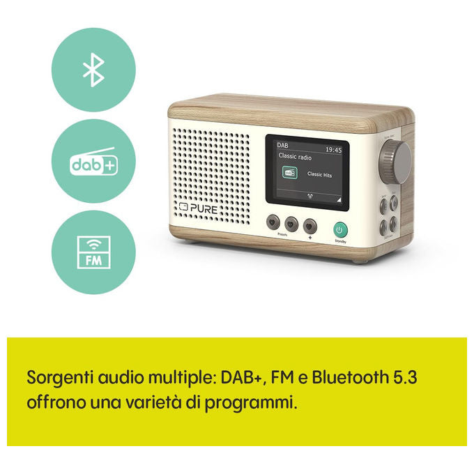 Pure Mini 253799 Radio Digitale Portatile DAB+ FM Bluetooth Display 2,4'' Bianco